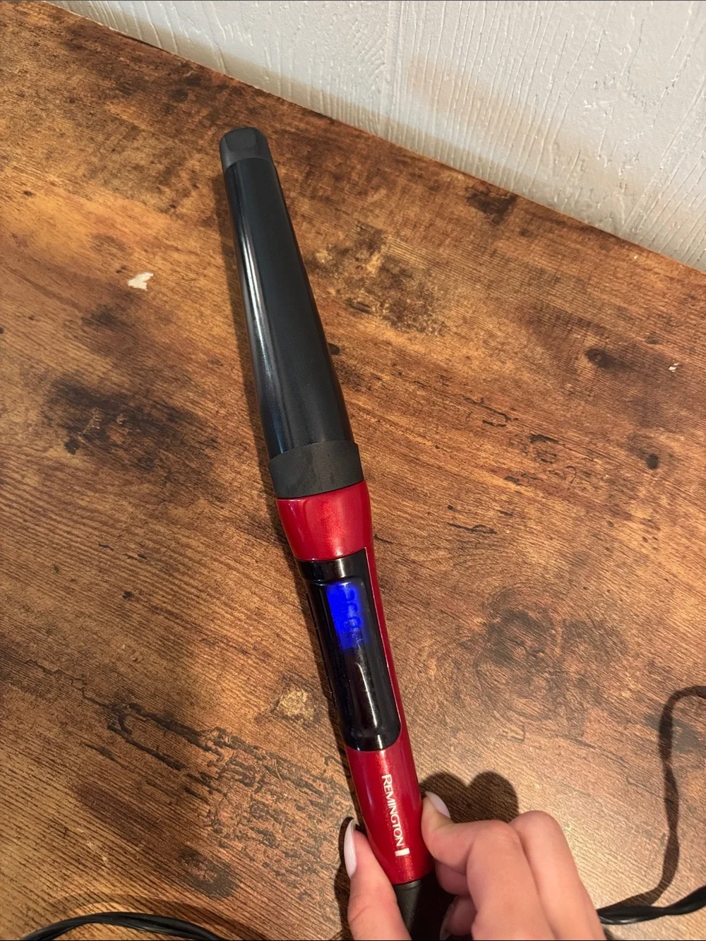 Remington Red and Black Tapered Curling Wand with Blue Digital Screen
